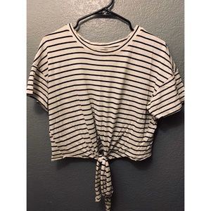 Likely used shirt, White, black stripped crop top